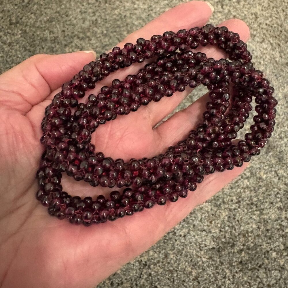 Vintage Garnet Braided Rope Necklace 26 Inches - Picture 3 of 6